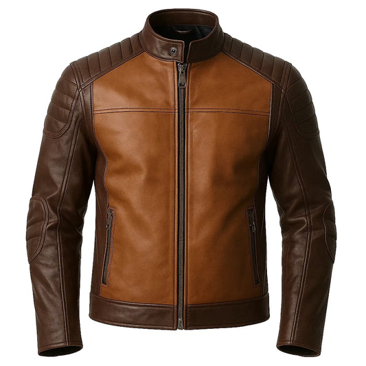 Adventure Brown Dual-Tone Biker Jacket