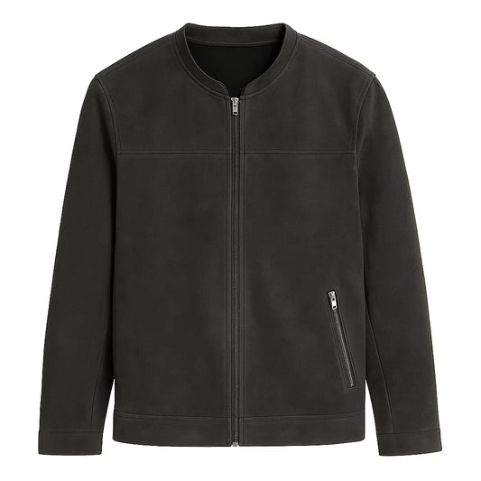 Charcoal Grey Minimal Biker Suede Jacket