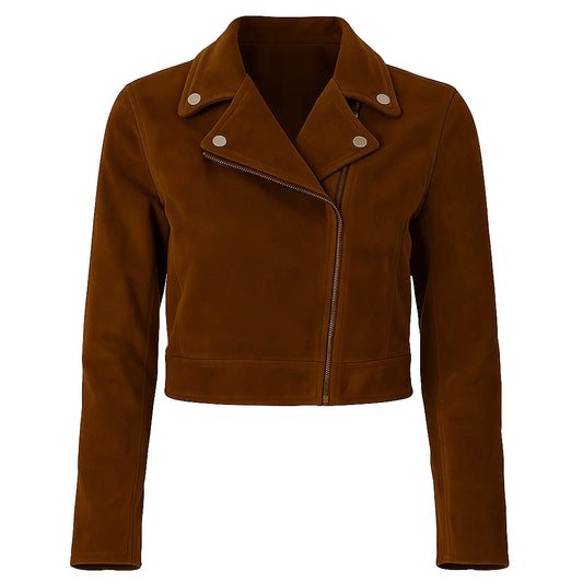 Cropped Biker Brown Suede Jacket
