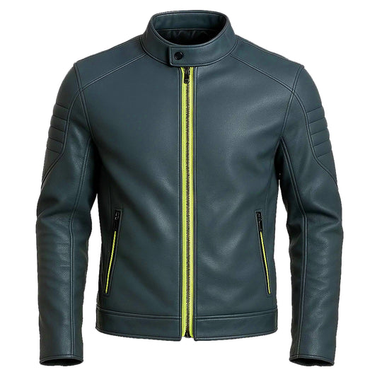 Steel Cafe Racer Green Leather Jacket