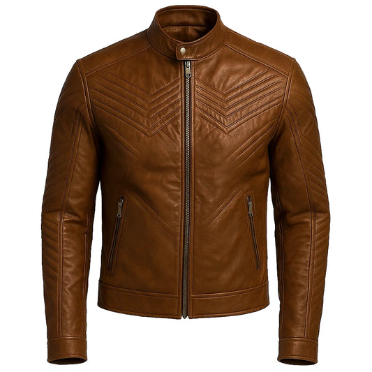 Textured Brown Cafe Racer Jacket