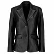 Womens Two Button Real Black Leather Blazer Jacket