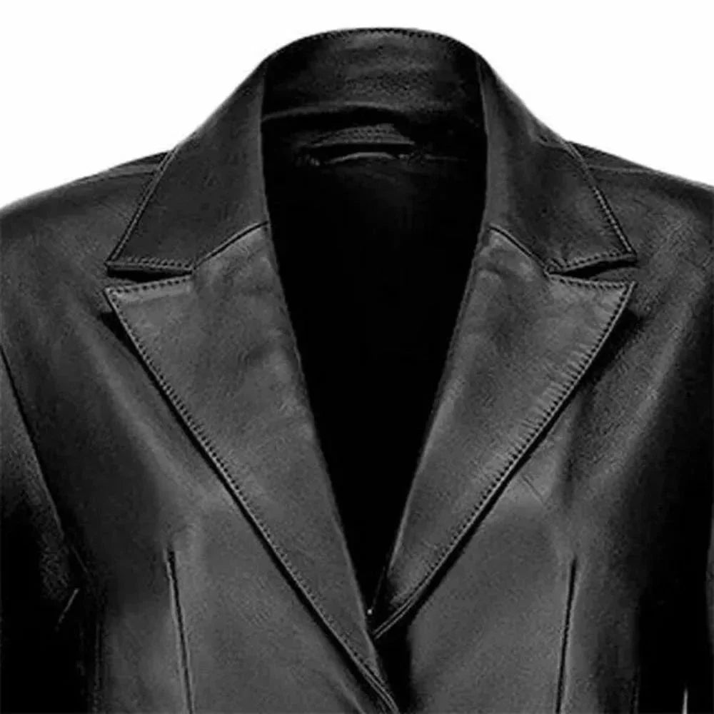 Women's Two Button Real Black Leather Blazer