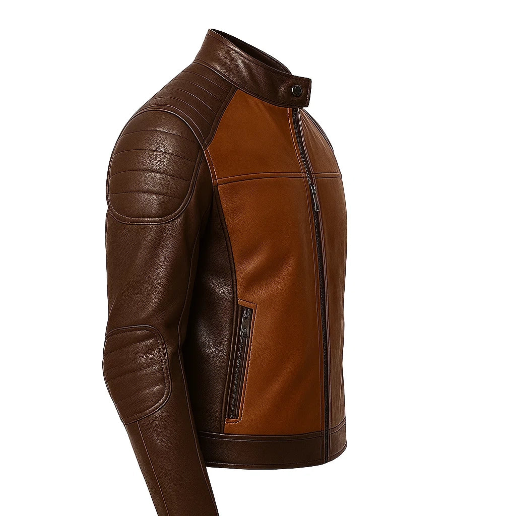 Adventure Brown Dual-Tone Biker Jacket
