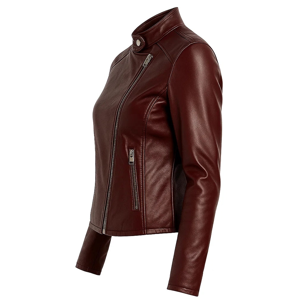 Biker Moto Burgundy Jacket