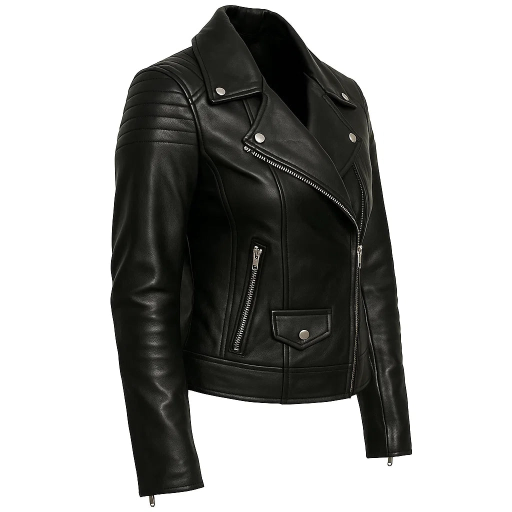 Black Asymmetrical Zipper Biker Jacket
