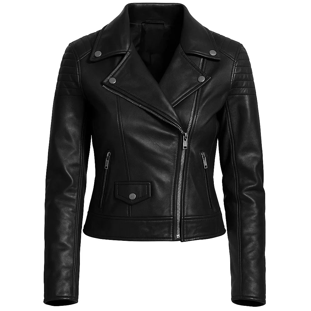 Black Asymmetrical Zipper Biker Jacket