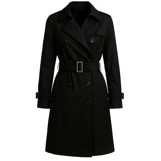 Classic Black Belted Trench Coat