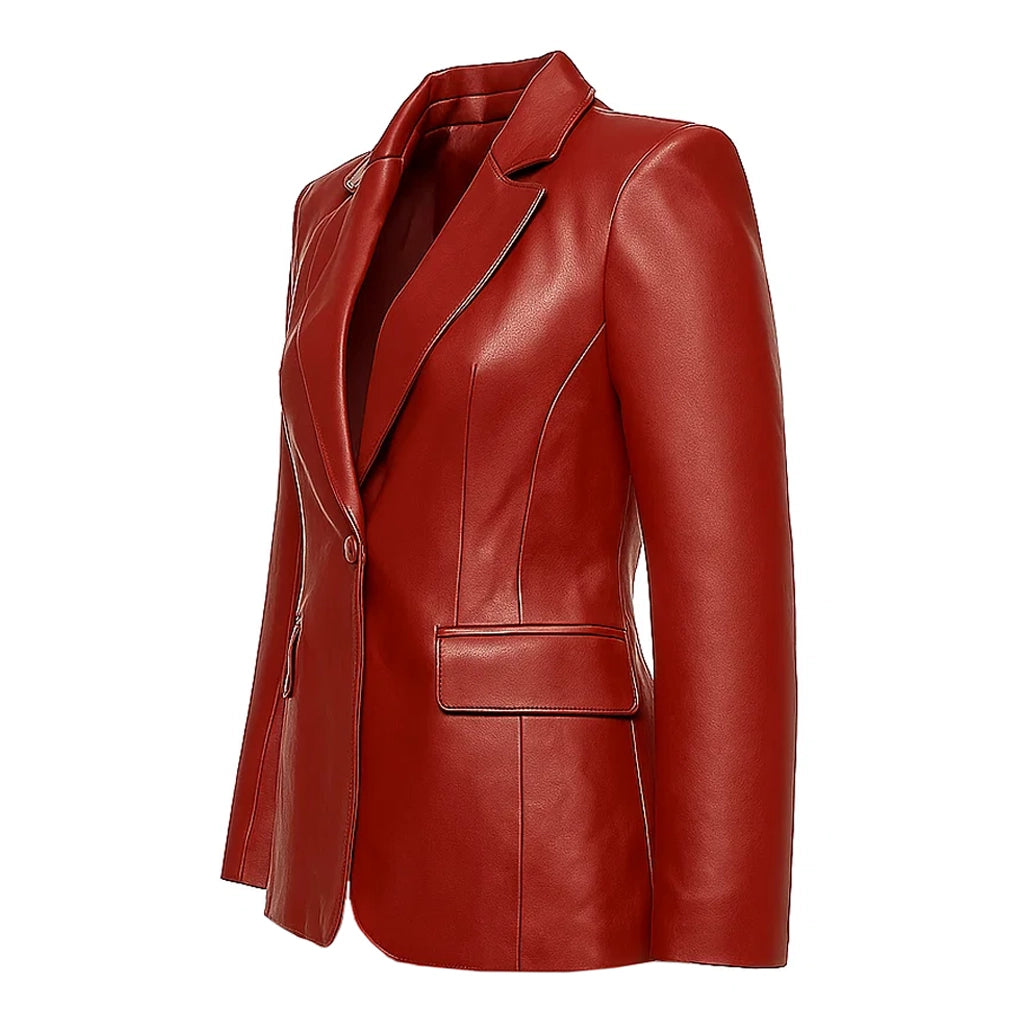 Classic Women Red Leather Blazer