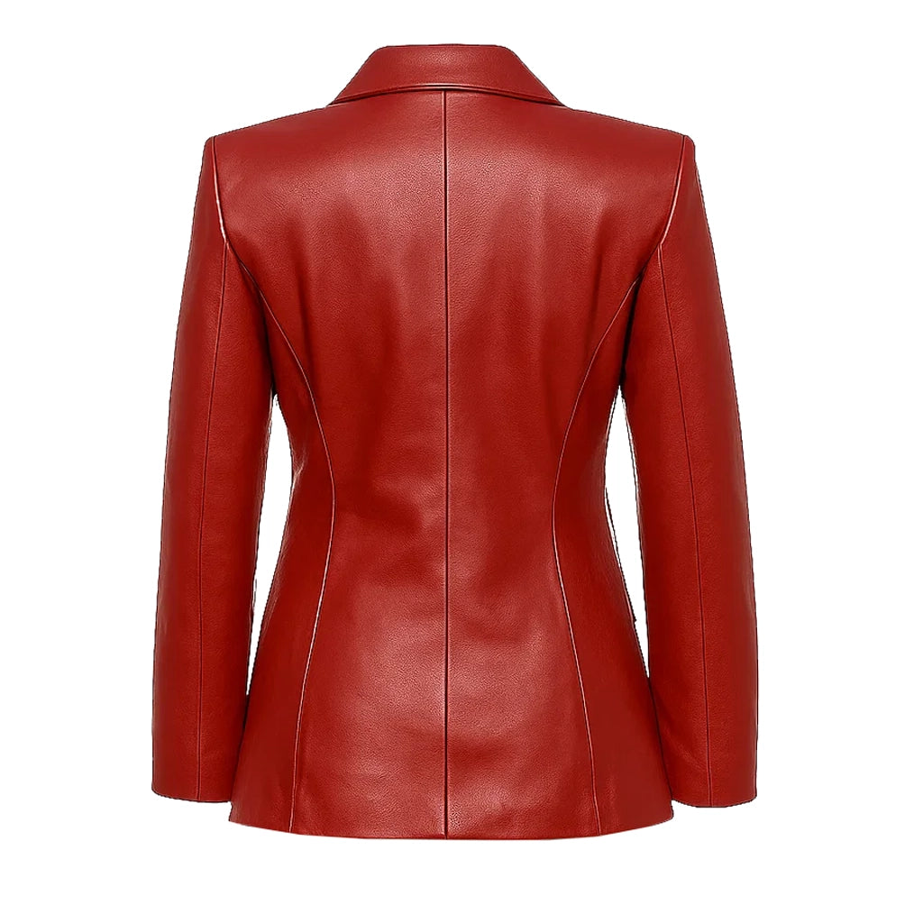 Classic Women Red Leather Blazer