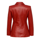 Classic Women Red Leather Blazer