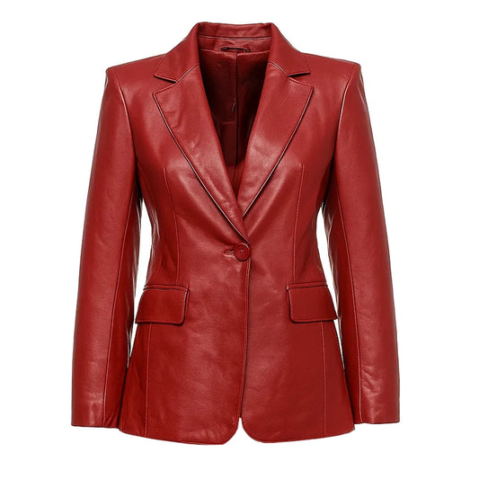 Classic Women Red Leather Blazer