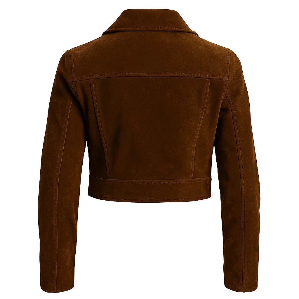 Cropped Biker Brown Suede Jacket