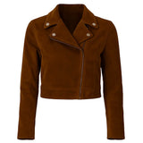 Cropped Biker Brown Suede Jacket
