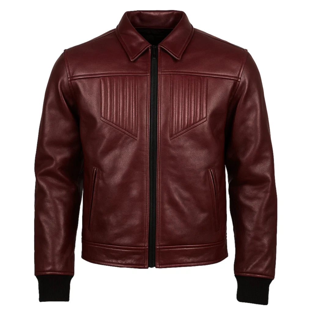 Deep Maroon Cafe Racer Jacket