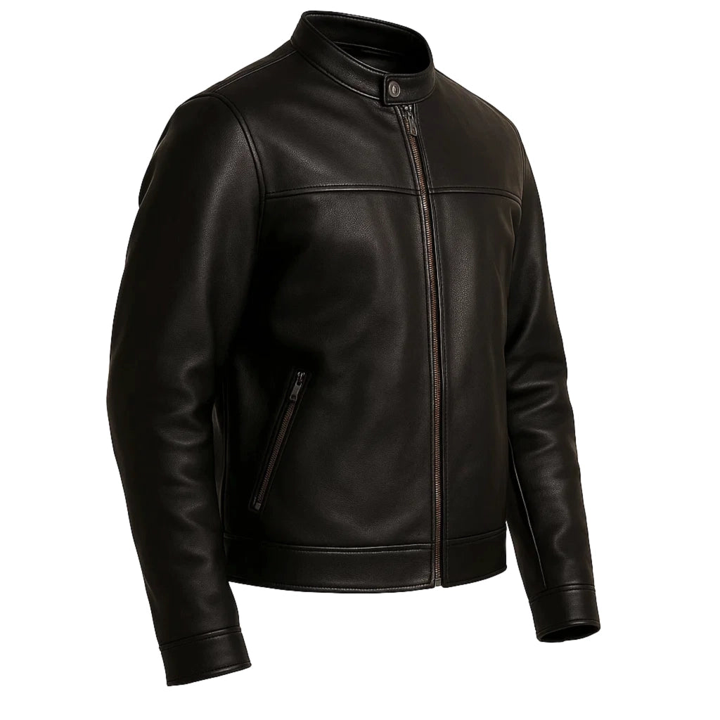 Futuristic Plain Black Cafe Racer Jacket