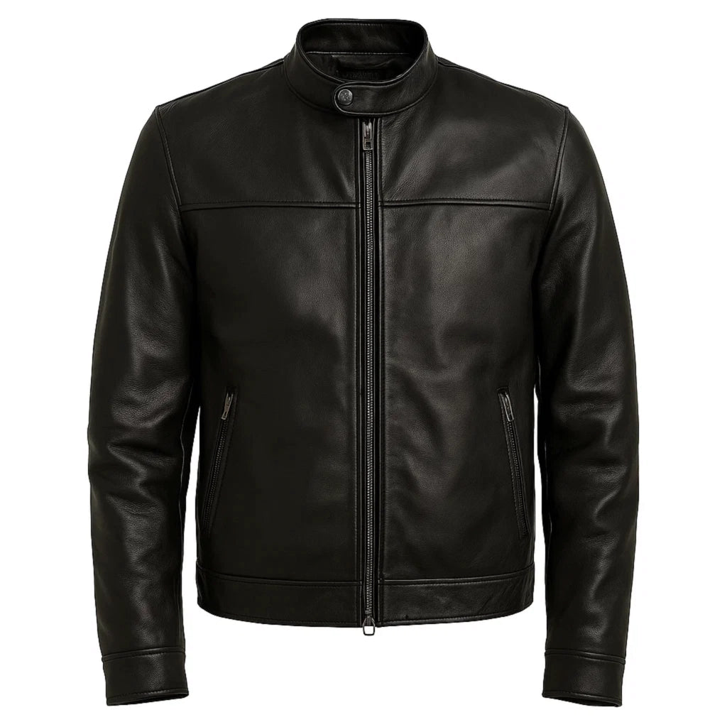 Futuristic Plain Black Cafe Racer Jacket
