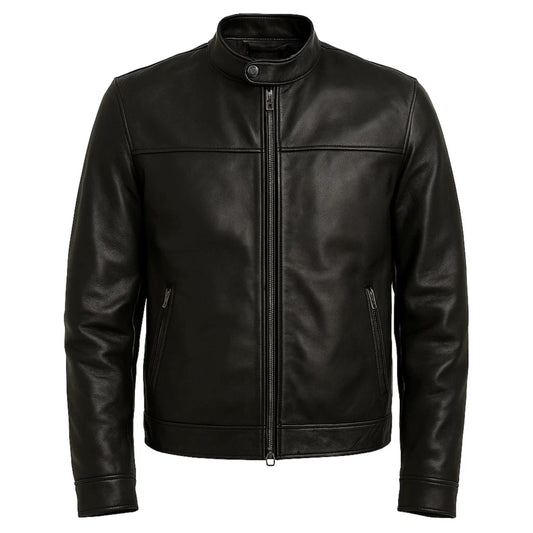 Futuristic Plain Black Cafe Racer Jacket
