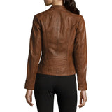 Genuine Biker Brown Cognac Leather Jacket Womens