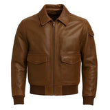 Men Brown Bomber Leather Jacket