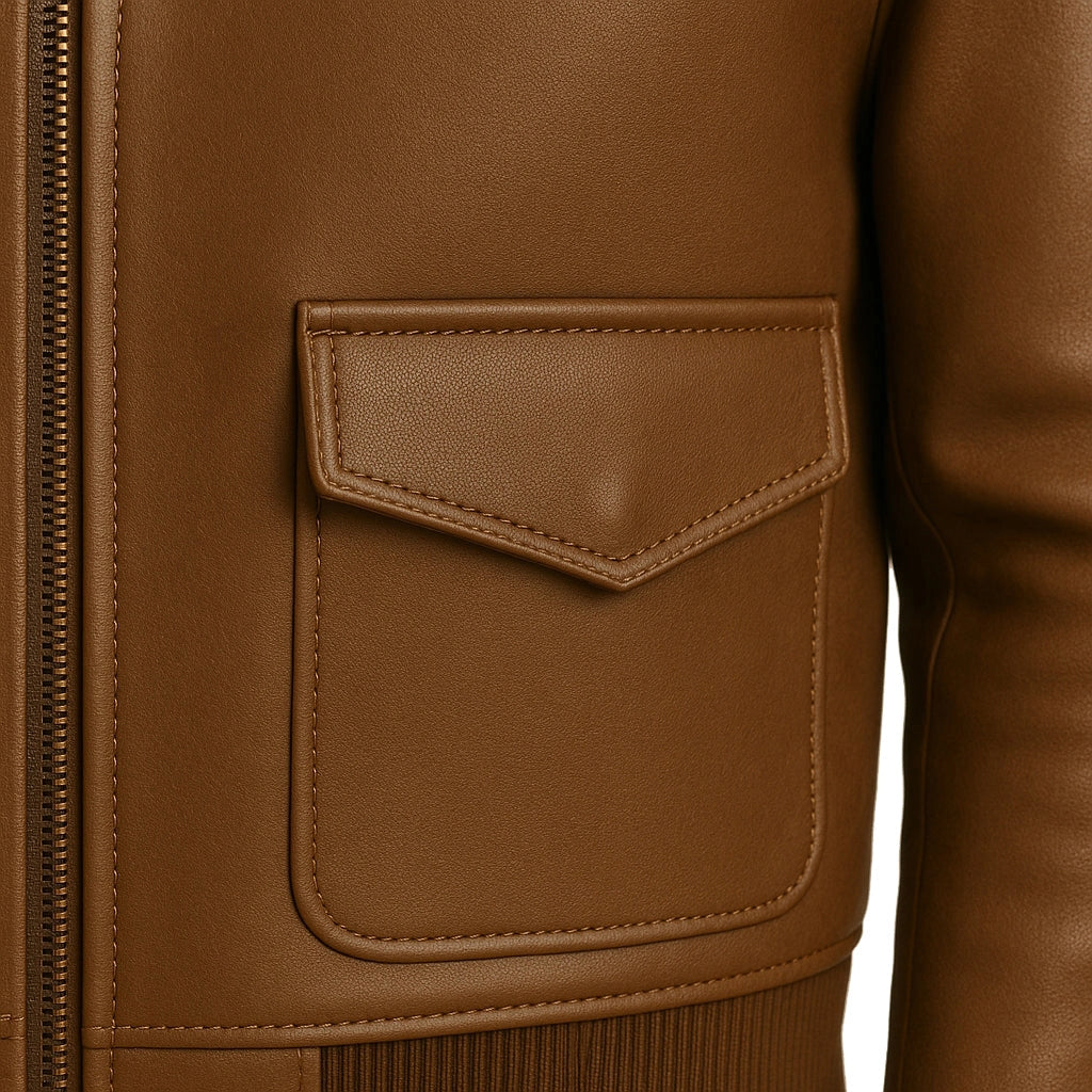 Men Brown Bomber Leather Jacket