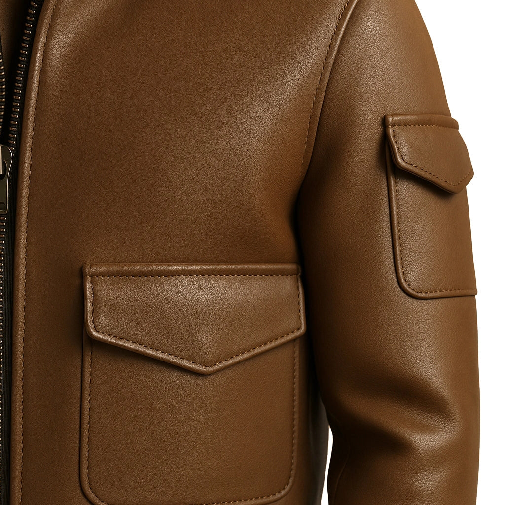 Men Brown Bomber Leather Jacket