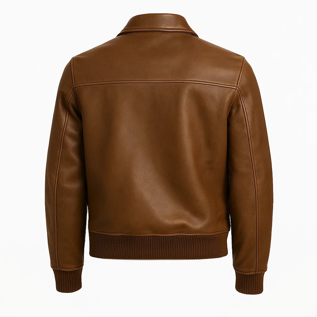 Men Brown Bomber Leather Jacket