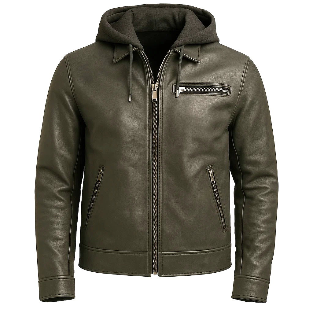 Men Grey Leather Jacket