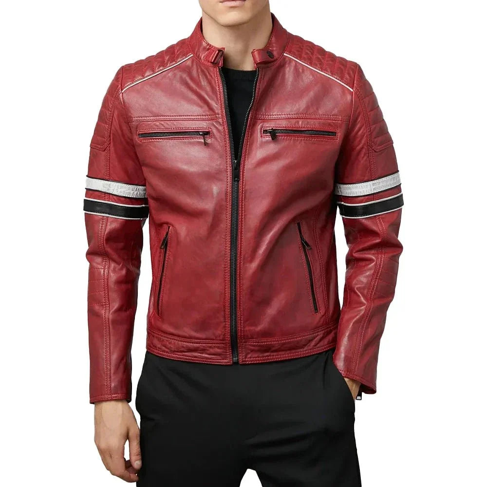 Madrid Mens Quilted Red Leather Jacket