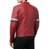 Madrid Mens Quilted Red Leather Jacket with Stripes