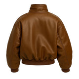 Oversized Bomber Brown Leather Jacket