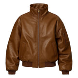 Oversized Bomber Brown Leather Jacket