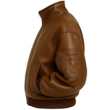 Oversized Bomber Brown Leather Jacket