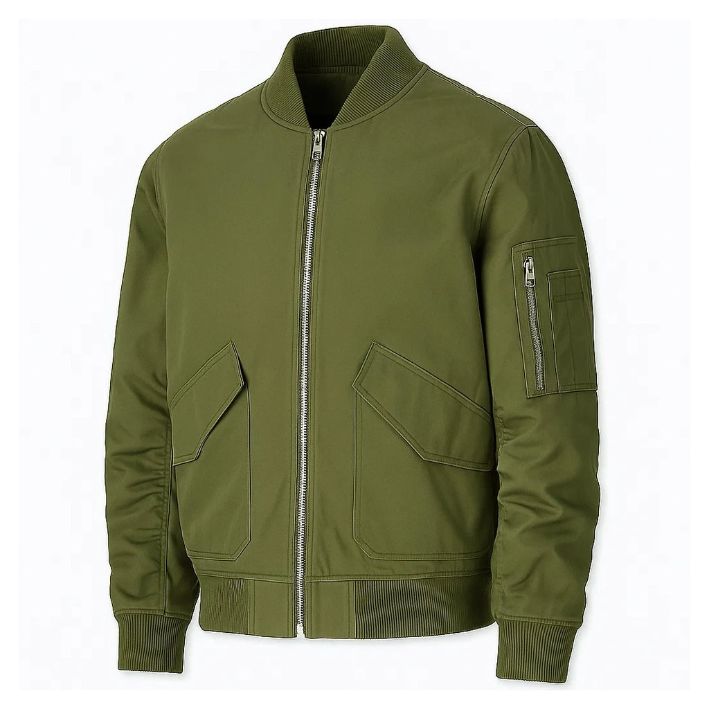 Plain Olive Green Bomber Jacket