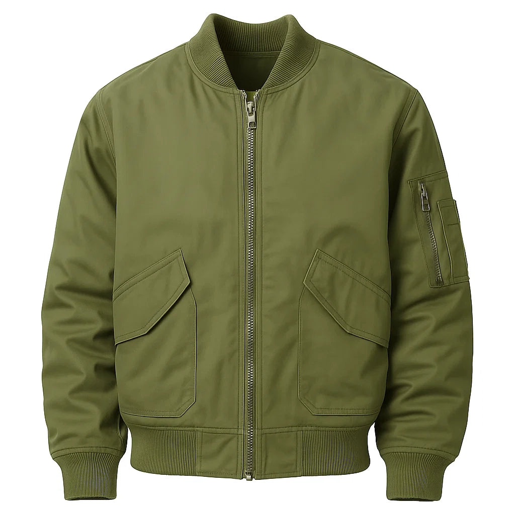 Plain Olive Green Bomber Jacket
