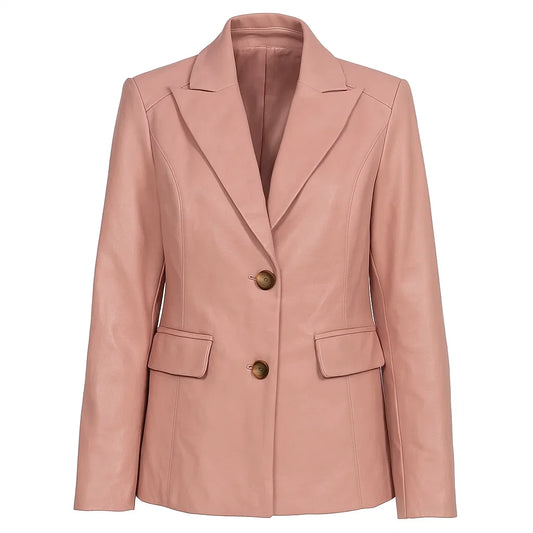 Plain Womens Pink Leather Blazer