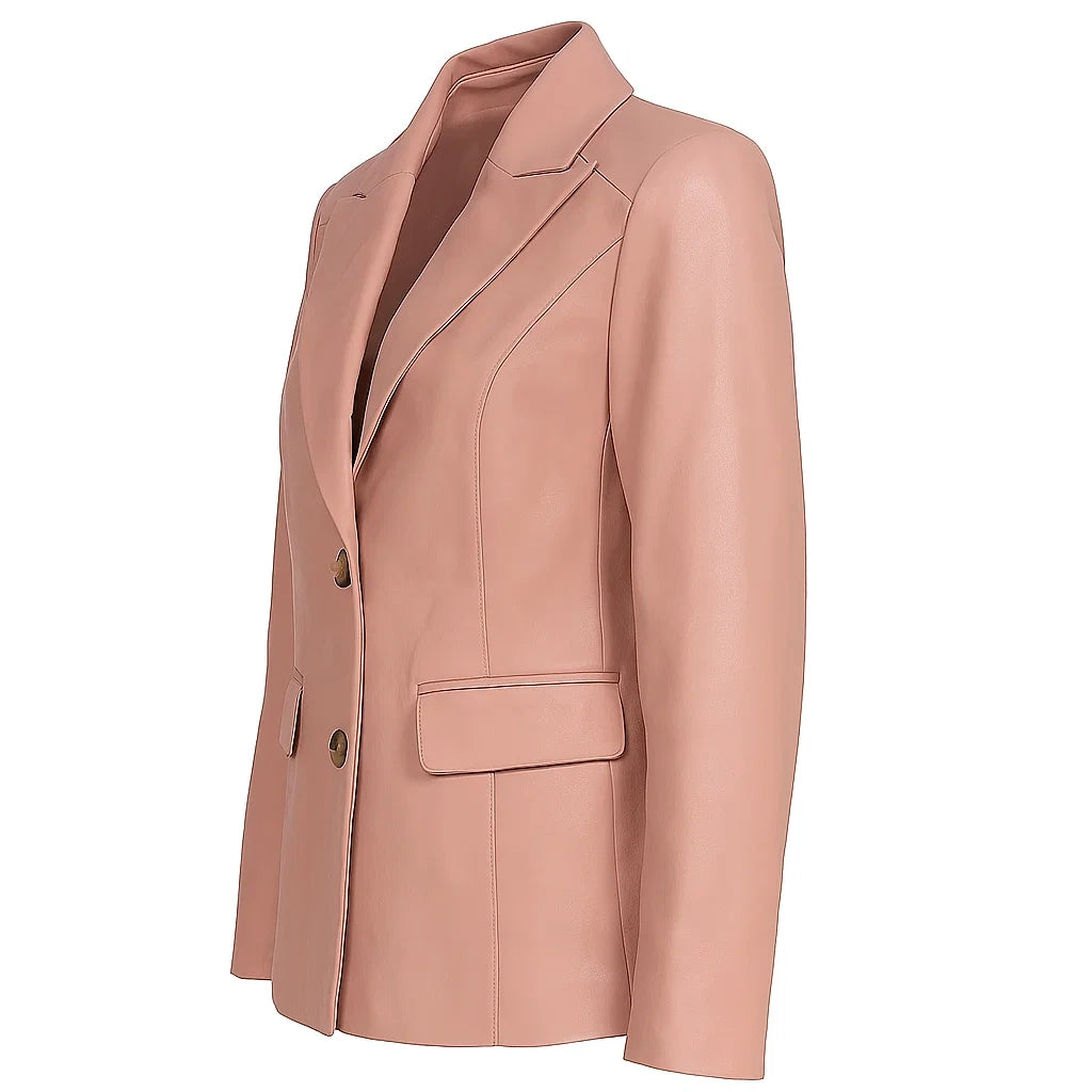Plain Womens Pink Leather Blazer