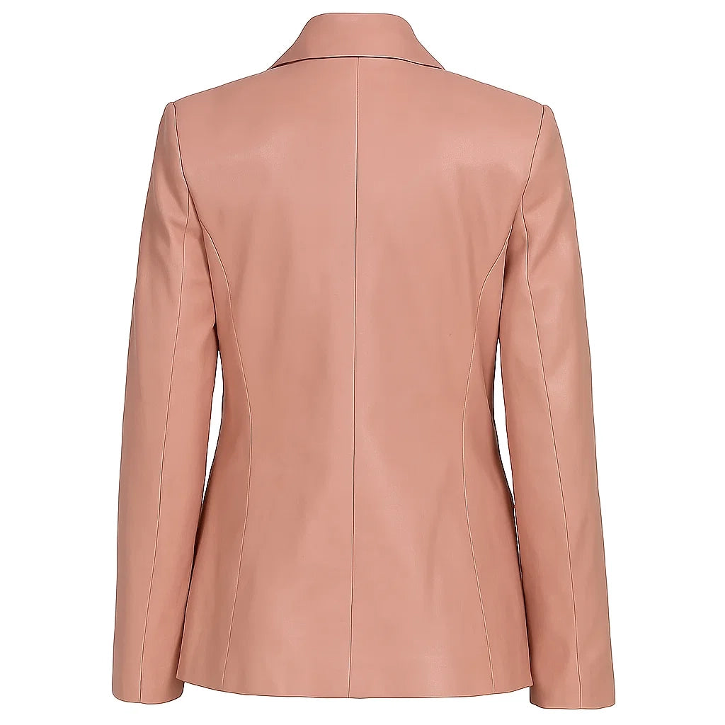 Plain Womens Pink Leather Blazer
