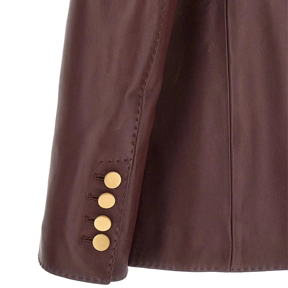 Premium Women Maroon Leather Blazer