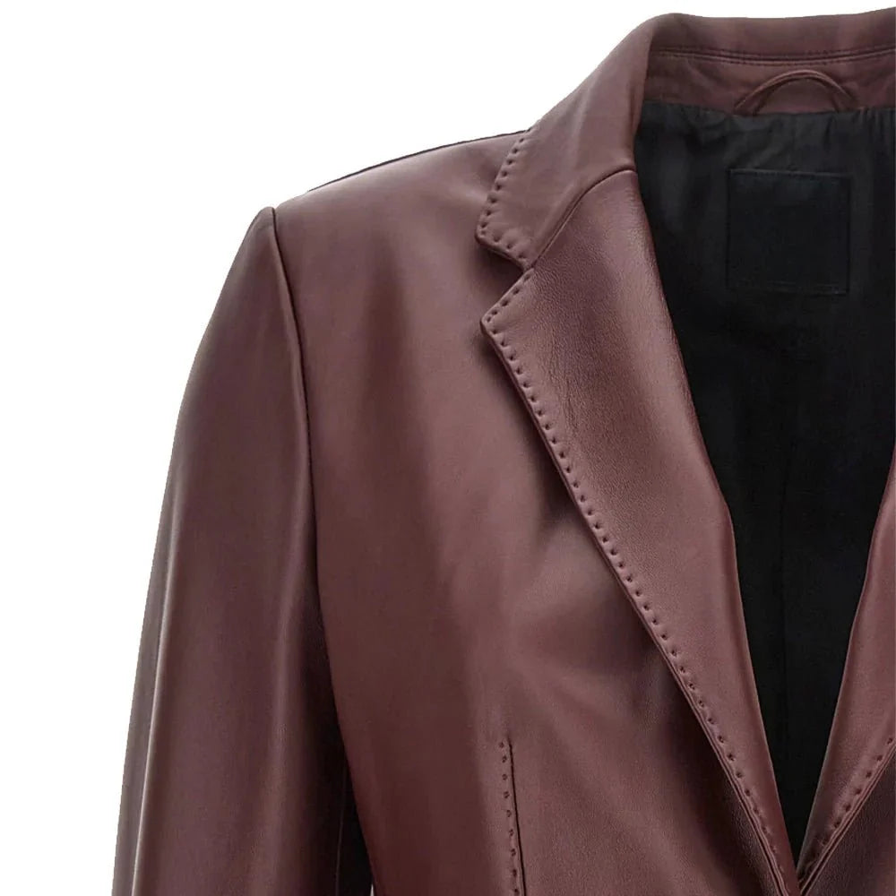 Premium Women Maroon Leather Blazer