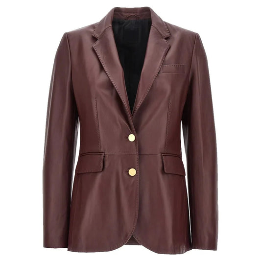 Premium Women Maroon Leather Blazer