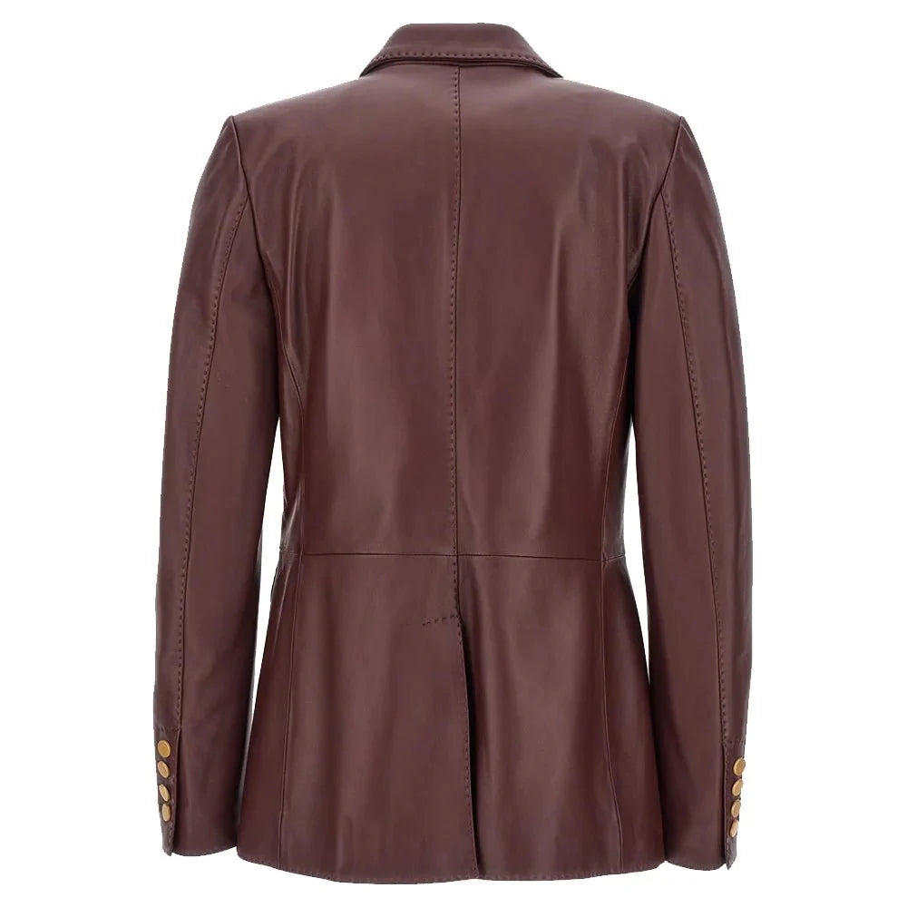 Premium Women Maroon Leather Blazer