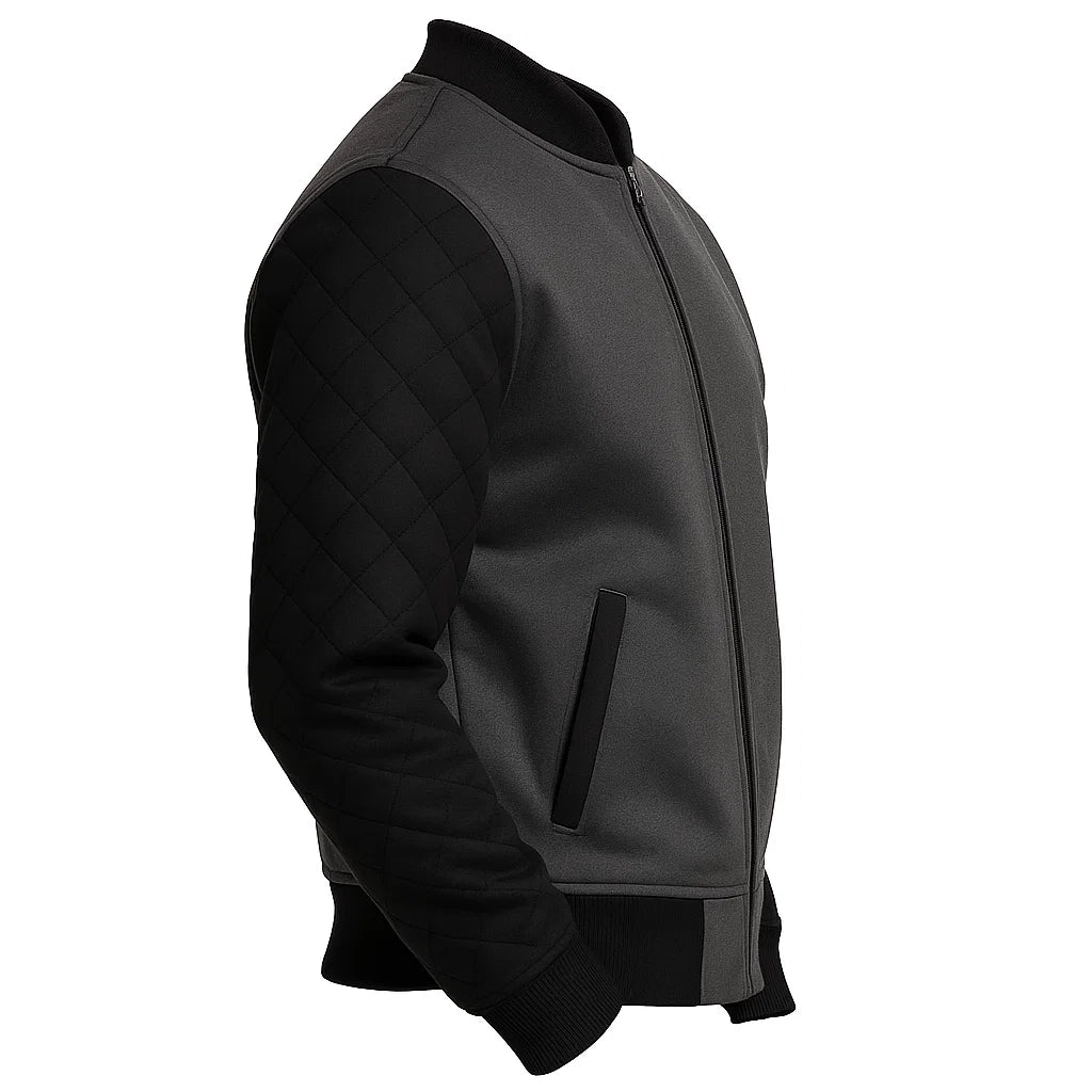 Quilted Grey and Black Bomber Jacket