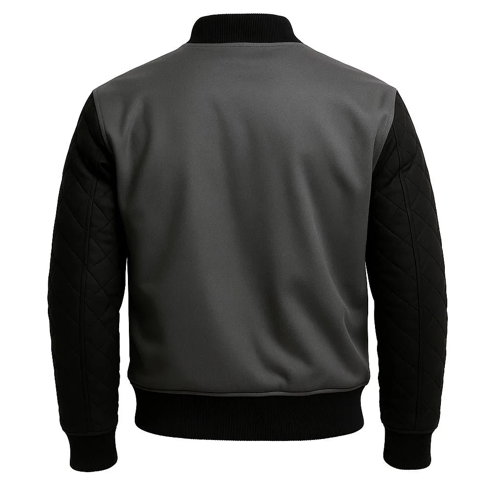 Quilted Grey and Black Bomber Jacket