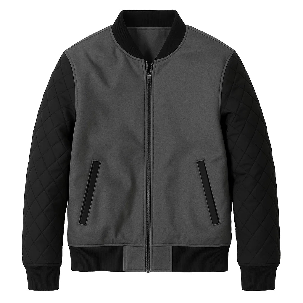 Quilted Grey and Black Bomber Jacket