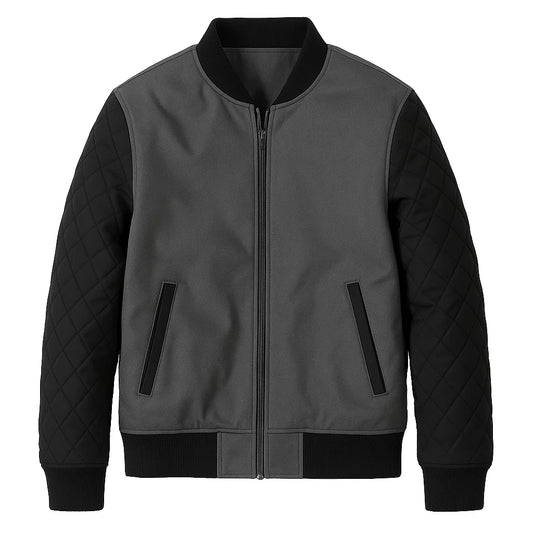 Quilted Grey and Black Bomber Jacket