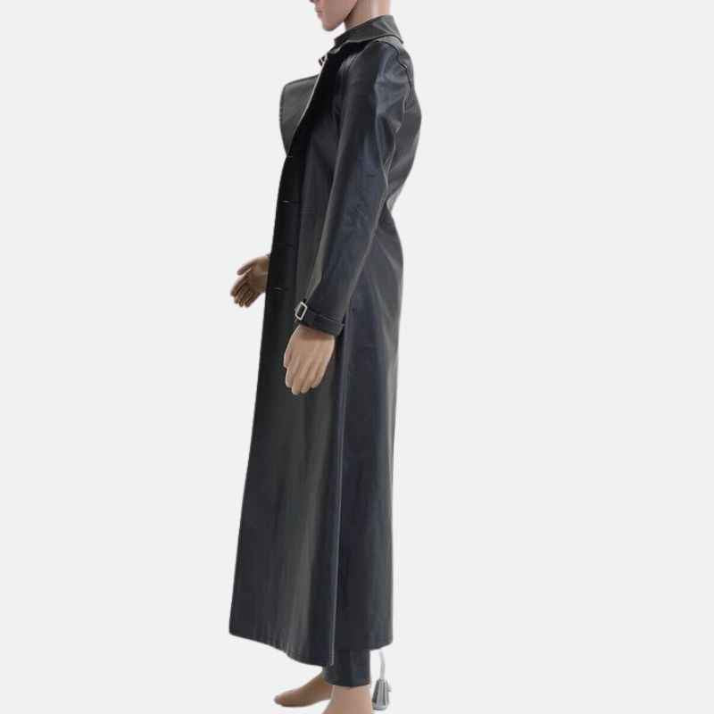 Albert Evil 5 Black Leather Trench Coat Mens