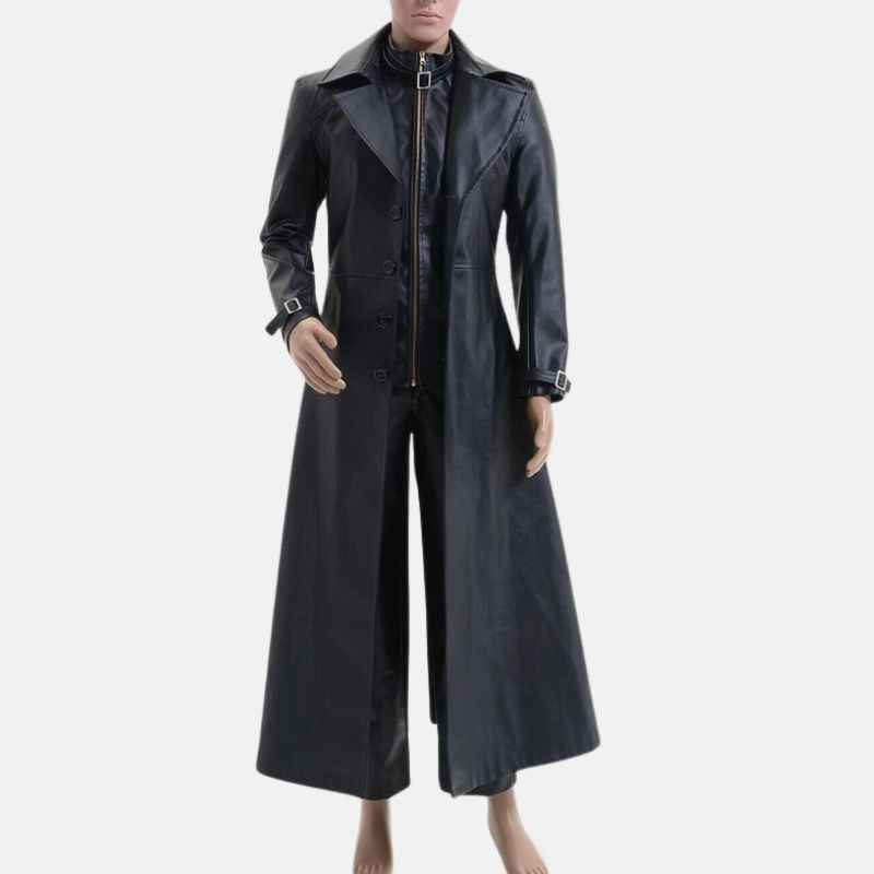 Albert Evil 5 Black Leather Trench Coat Mens