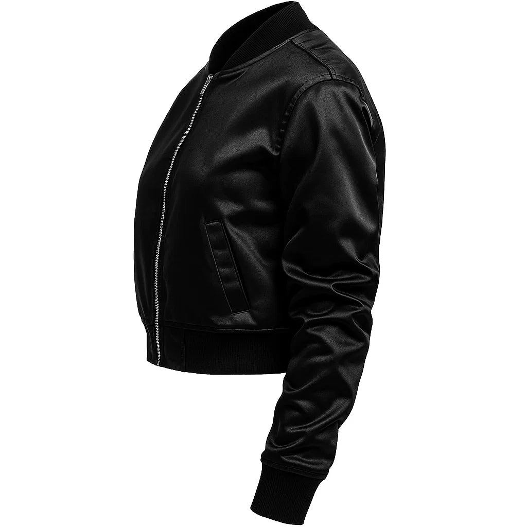 Simple Black Cropped Bomber Jacket