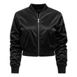 Simple Black Cropped Bomber Jacket